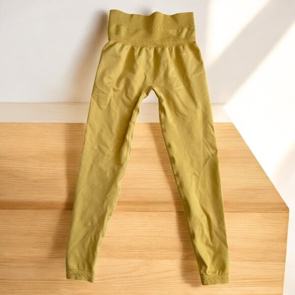 GYMSHARK Marigold Yellow Crochet Trim Crop Leggings Tights Size Small - Picture 1 of 7